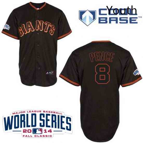 Youth Majestic San Francisco Giants 8 Hunter Pence Replica Black Cool Base 2014 World Series Patch MLB Jersey
